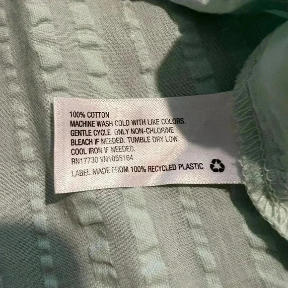 A New Day Dress Women Size M Mint Green Crinkle Stripe Flutter Pullover Pockets - Picture 6 of 7